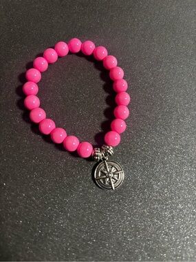 Pink Beaded Bracelet with Compass Charm